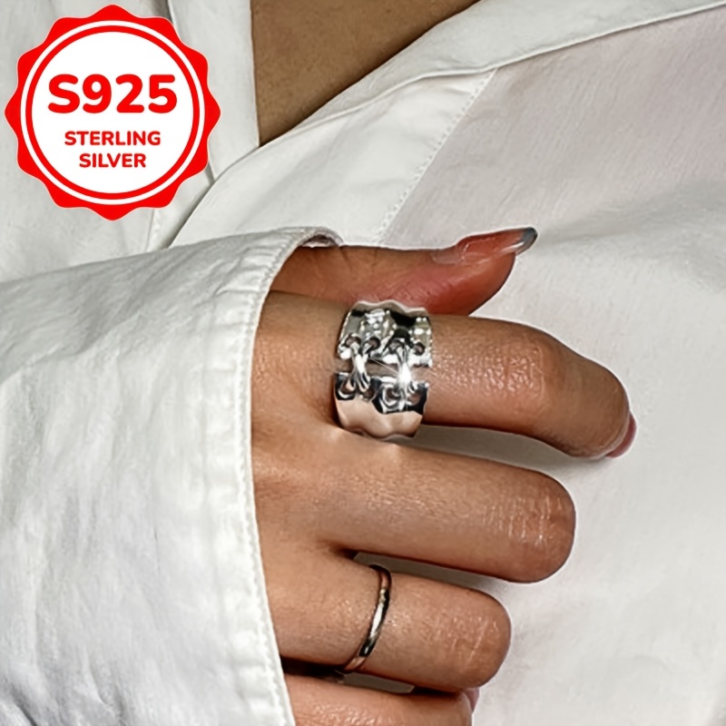 Women's S925 Pure Silver Heavy Retro Distressed Ring